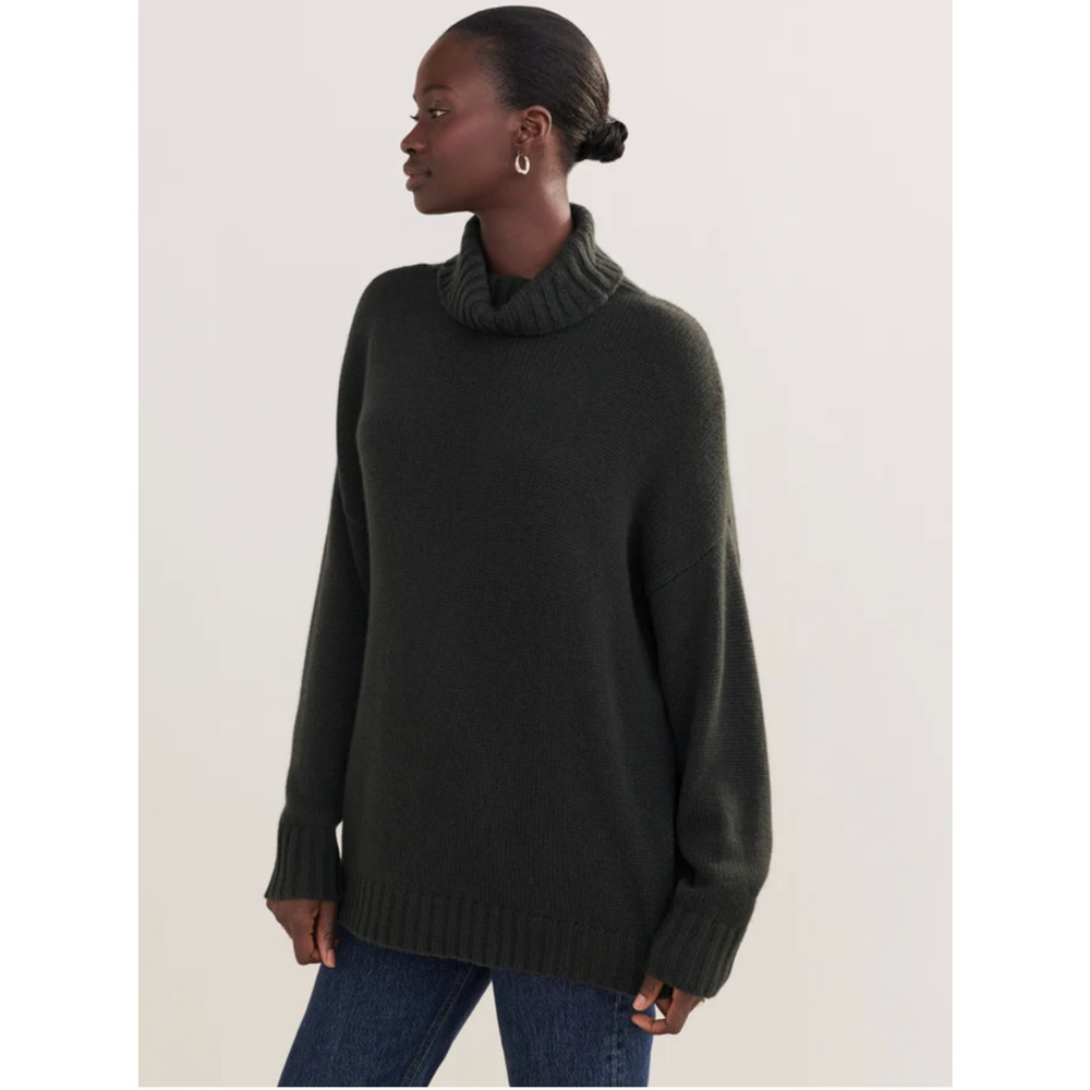 Jenni Kayne XS Cashmere Porter Turtleneck Sweater $545 Oversized Forest Green